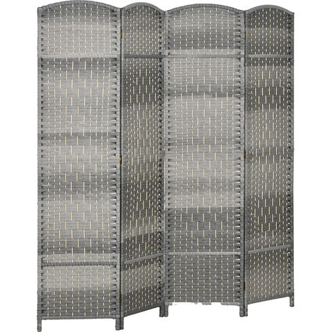Paravent en bois 4 panneaux séparateur pliable pour salon chambre 180x180 cm gris mélangé (1/5)