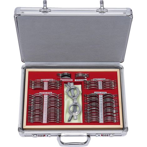 Kit de lentes de prueba ópticas, juego de 104 piezas, herramientas para pruebas de visión, color plata. (1/2)