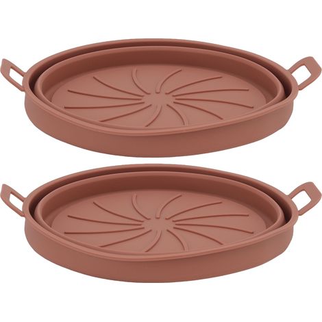Lot de 2 Paniers Silicone pour Friteuse Air Chaud, Diamètre 21 cm, Poignées Intégrées, Résistant Antiadhésif, Couleur Marron (1/5)