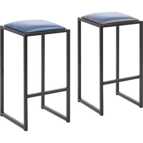 Tabouret de bar industriel lot de 2 avec rembourrage PU métal peint par poudrage noir bleu