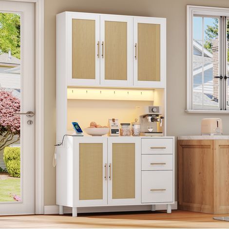 Buffet rangement LED app 183 cm rattan MDF blanc solide OKMYHOME (1/5)