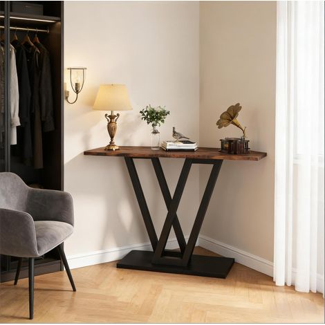 Console 110 x 30 x 80 cm en MDF et métal noir marron rustique OKMYHOME (1/5)