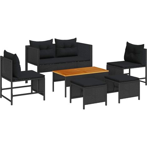 Set Divano da Giardino con cuscino 6 pz  Salotto da Giardino Nero polyrattan (1/5)