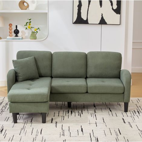 Canapé d’angle modulable 3 places avec chaise longue, tissu côtelé et pieds en plastique (1/5)