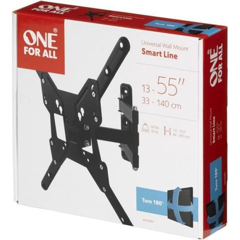 Support Mural Tv - Inclinable 15° Orientable 180° - Compatible Écrans 13 À 65 Pouces - Vesa 75x75 À 400x400 - Charge Max 30 Kg - 1 Pièce (1/2)