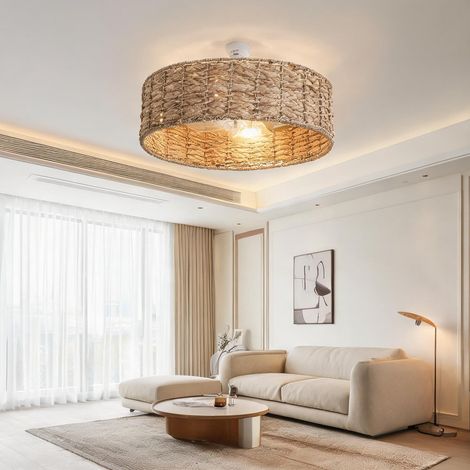 Ventilateur de plafond avec lumière en rotin naturel 50 cm copper (1/5)