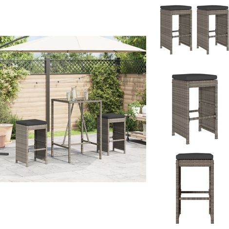 Tabourets de bar jardin coussins lot de 2 gris résine tressée - Tabouret De Bar De Jardin - Tabourets De Bar De Jardin - Tabouret - Tabouret De Jardin (1/5)