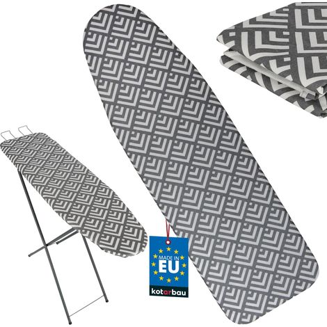 KOTARBAU® Housse Table à Repasser 114 x 36 cm - Thermoréfléchissante - Housse Planche à Repasser - Taille S - Coton et Feutre - Grise - Motif Carrés (1/4)