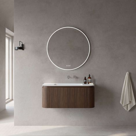 Mobile Bagno 100 cm Sospeso Rovere Medio Specchio Tondo Retroilluminato - Nooma (1/5)