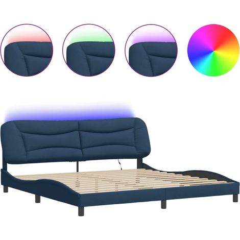 Lit double - lit simple - Cadre de lit avec LED Hvar bleu 200x200 cm tissu fr5192 - Maison La Vie (1/5)