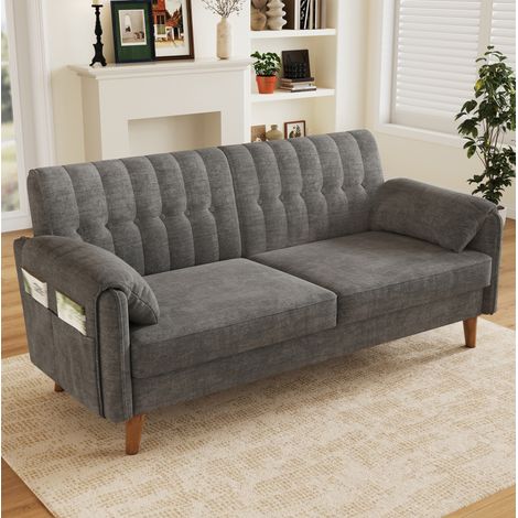 Sofá 2 plazas 161,5 x 79 x 83,5 cm de chenilla gris claro con bolsillos, espacios pequeños – MEUBLIV (1/5)