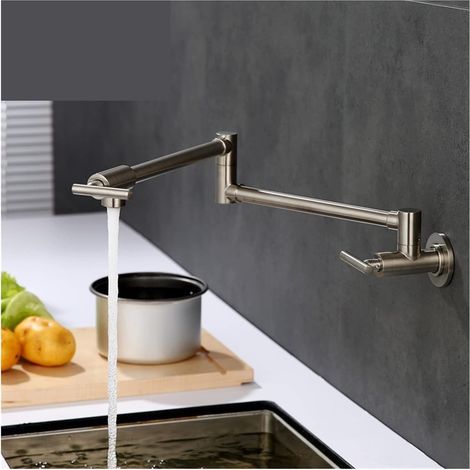 Robinet de remplissage de pot Robinet d'évier de cuisine robinet de remplissage 100% en laiton massif floodage chromé nickel single swing à froid robinet mural Robinet pliant ( Color : Brushed nickel (1/5)