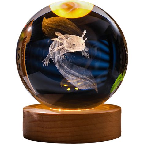 Veilleuse Boule Cristal 3D - Base Bois - LED Respirante Chaude - Diamètre 6 cm - Alimentation USB - Pour Chambre Enfant ou Décoration Intérieure - 1 Pièce (1/5)