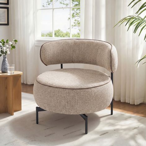 Butaca de Salón con Asiento Giratorio Tapizado en Lino Asiento Amplio Relleno Grueso Patas de Metal Beige (1/5)