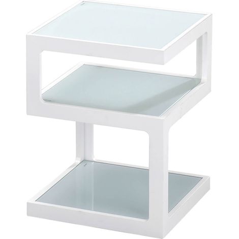 CUBIKA - Chevet Blanc 3 Niveaux Plateaux en Verre (1/3)