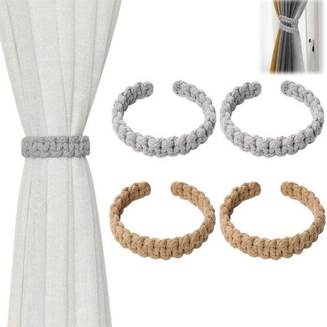 pièces - Embrasses de rideaux - Ruban de rideau en coton - Ruban de rideau auto-structurant - 25 cm - Embrasses de rideaux - pour rideaux fins ou épais - Jaune-brun et gris (1/5)