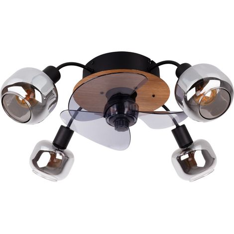 Ventilateur de plafond plafonnier ventilateur télécommande 4x E14 verre fumée noir (1/5)