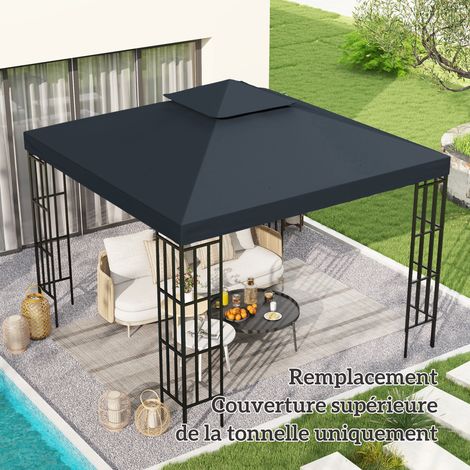 Pavillon de rechange gris anthracite 3x3 m pour tonnelle, tente abri, polyester haute densité 180 g/m², toile de remplacement robuste et résistante.