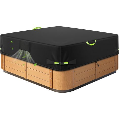 Bache Spa Convient à la Plupart des Baignoires Extérieures, Housse Spa en Tissu d'Oxford 600D, Impermeable, Feuilles Anti-Chute, Housse de Spa Thermique Anti-UV (Noir, 220x220x85cm) (1/5)