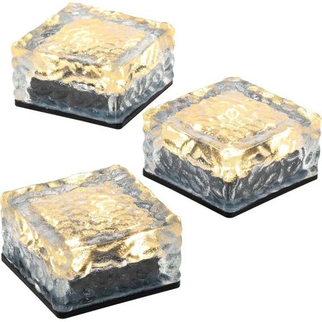 Lot de 3 lampadaires solaires en forme de galet - Luminaires décoratifs - 10 x 10 x 5 cm - ABS massif mat, étanche IP55 avec batterie et capteur crépusculaire - Blanc chaud (1/5)
