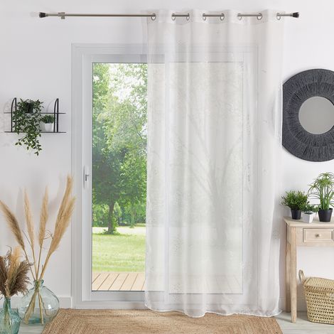 Voilage brodé d'un motif Mimosa Blanc 140x240 cm (1/2)