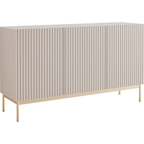 Selsey Linearis - Sideboard mit 3 Türen und LED, Kaschmirgrau 138 cm
