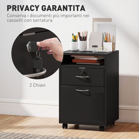 Armoire bureau bois noir 40x35x60 cm, rangement avec tiroir sécurisé, étagère ouverte et placard intégré, mobilier de travail verrouillable. (1/5)