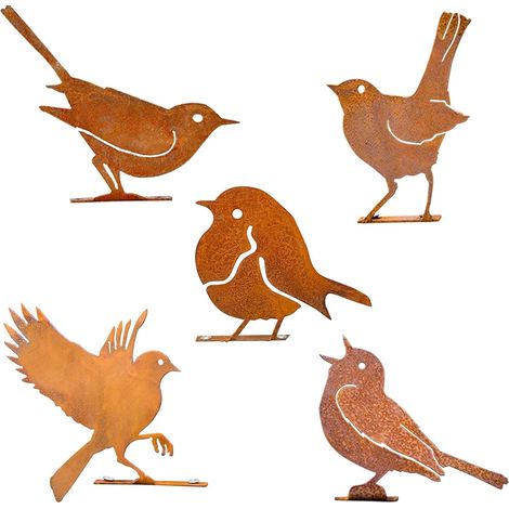 5pcs Rusty Birds with Screws Birds Garden Silhouette Decoration Decor Rusty Metal Garden Yard Art Metal Birds Bird Ornaments Patio Yard Landscape (1/5)