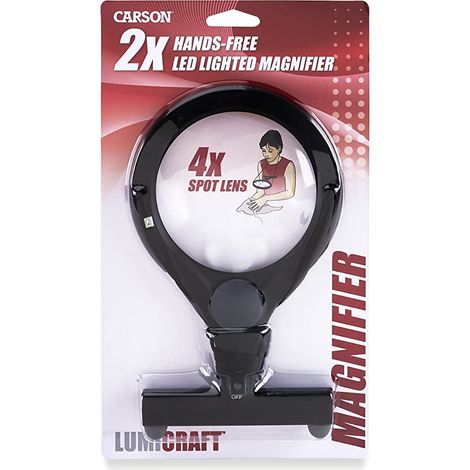 Carson LumiCraft Lupa Manos Libres con Aumento de 2x, Lente Spot de 4x y Luz LED