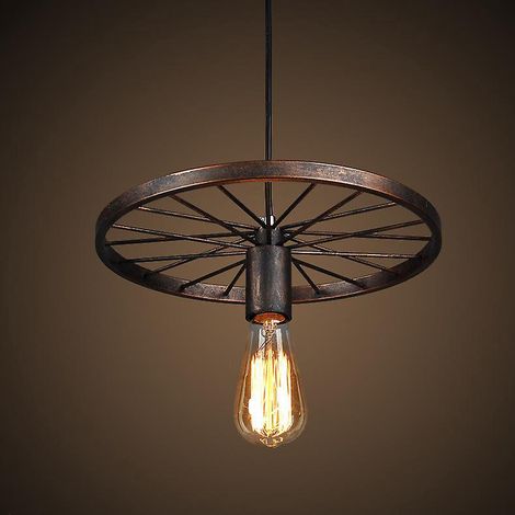 Suspension industrielle vintage en métal noir, lampe rétro style loft, éclairage design pour salon ou salle à manger, finition patinée, ampoule visible, suspension à tige réglable. (1/4)