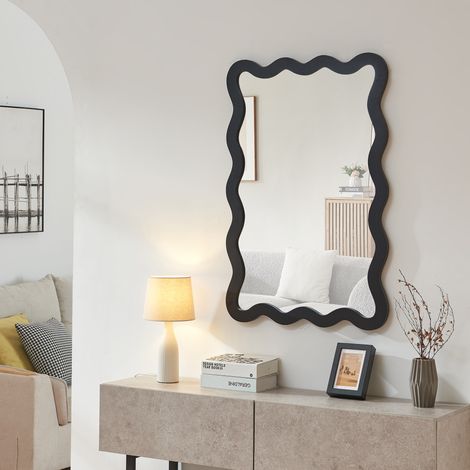 Espejo de pared Koster marco ondulado MDF 90x60 cm Negro (1/5)