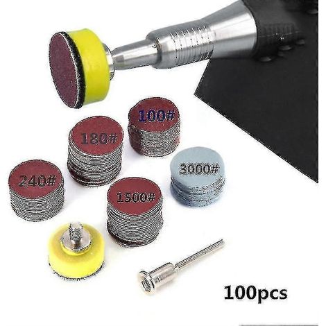 Kit de 100 disques de ponçage de 25 mm (1 pouce) de diamètre, grain 100 à 3000, pour outil rotatif Dremel. (1/4)