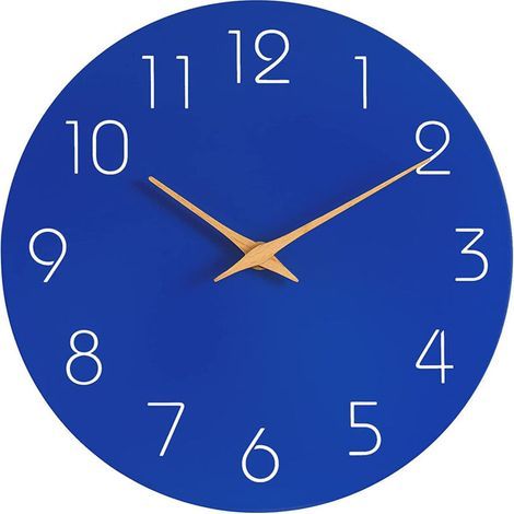 25cm Quartz Wall Clock - Blue Non Ticking Large Modern Wall Clock Battery Operated Easy to Read for Bedroom Home Kitchen Office School