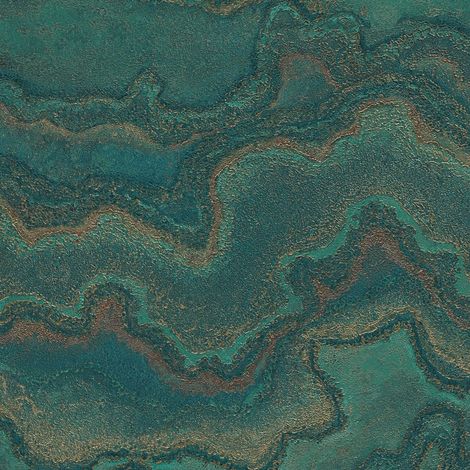 Graphic wallpaper wall Profhome 396593 hot embossed non-woven wallpaper textured in marble look and metallic effect green teal gold 5.33 m2