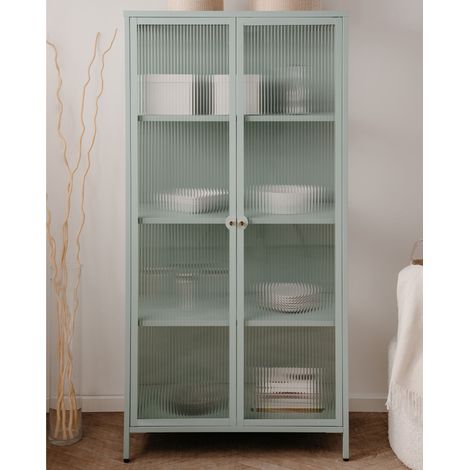 Vitrine 2 portes 80x40x160 cm en verre et métal vert menthe (1/5)