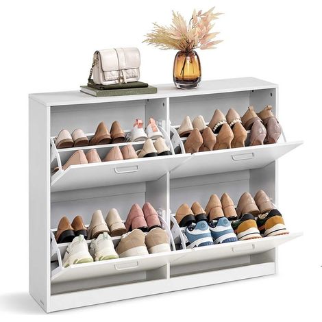 Meuble à chaussures 4 portes pour entrée réglable 24 x 105,5 x 82,7 cm en aggloméré blanc neige (1/2)