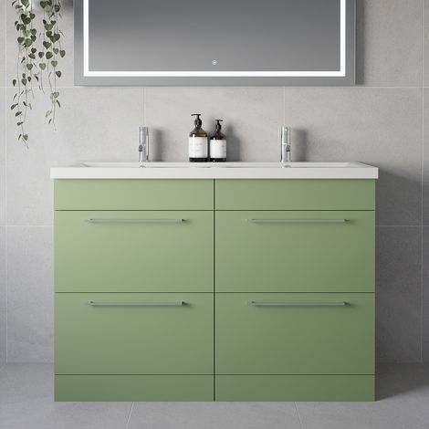 Napoli 390 Olive Green 1200mm 4 Drawer Vanity Unit with Double Glide Basins - 1200mm - Chrome 320mm Handle