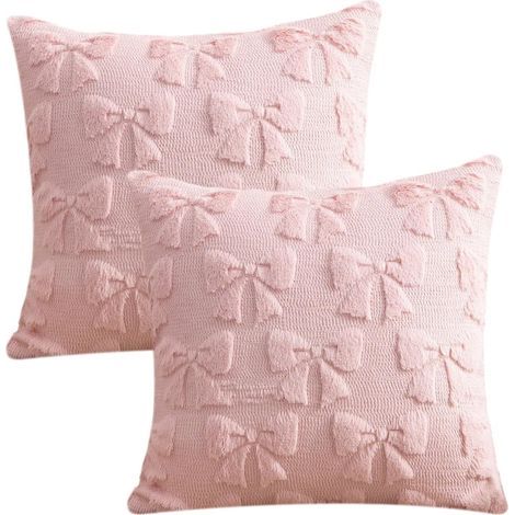 Set mit 2 dekorativen Kissenbezügen aus weichem und flauschigem Kunstfell für Schlafzimmer, Wohnzimmer, Sofa, Bett und Auto - 45 x 45 cm (rosa Schleife) (1/5)