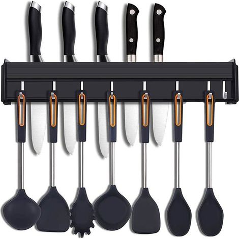 Support mural pour ustensiles de cuisine en aluminium avec crochets — RICEEL (1/4)