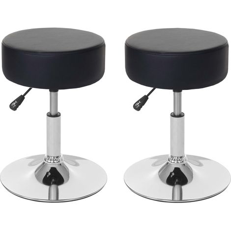 2er-Set Hocker HHG-189, Sitzhocker Schminkhocker, höhenverstellbar Ø 35cm Kunstleder, schwarz