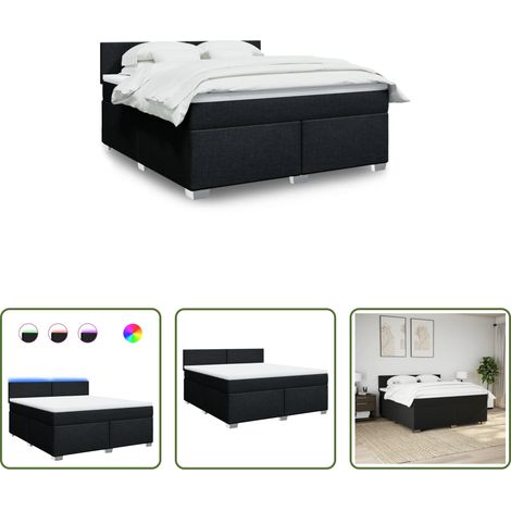 vidaXL Surmatelas -  Sommier à lattes de lit avec matelas Noir 180x200 cm Tissu (1/5)