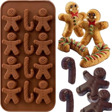 Stampo in silicone a forma di omino di pan di zenzero natalizio con bastoncino di zucchero