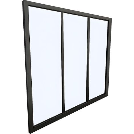 Vente-Unique – Verrière atelier en aluminium noir 90 x 130 cm – Verre trempé 4 mm – Installation intérieure facile – Poteaux d'angle disponibles (1/4)