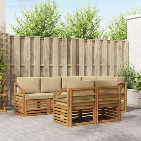 Ecksofa Set mit Kissen 7 pcs Natur und Beige Massivholz Akazie (1/5)