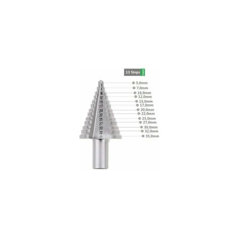Fresa a gradini HSS, fresa a doppia scanalatura rivestita in titanio (5 mm-35 mm), robusta, ideale per avvitatori in acciaio, legno, plastica, ottone, alluminio, PVC - Crezuo