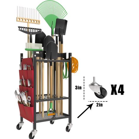 Étagère de Rangement Outils de Jardin 2026 – Acier Robuste avec 5 Crochets. Sur 4 Roues Métalliques Coulissantes 5,08cm. Usage Extérieur (Rose rouge  équipé de 4 roues métalliques coulissantes, de 5,0 (1/5)