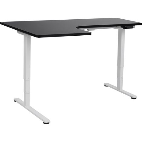 Escritorio esquinero regulable eléctrico forma de L 160 x 59 cm izquierdo tablero negro base blanca Destines (1/5)