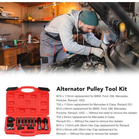 Jeffergarden Kit d'outils pour poulie d'alternateur 13 pièces, extracteur de volant moteur, kit de douilles d'insertion automatique avec boîte de rangement