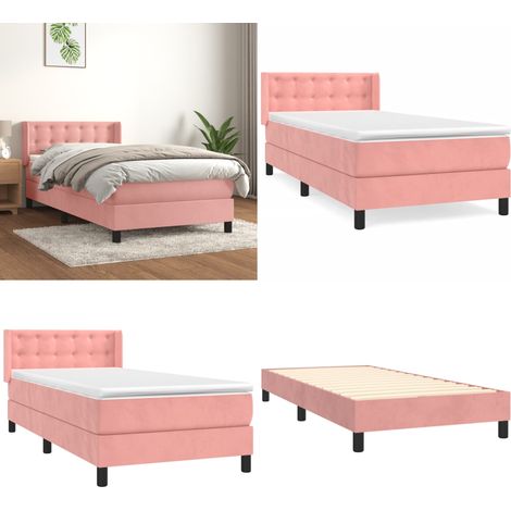Sommier à lattes de lit avec matelas Rose 90x190 cm Velours - Lit Double - Lit Rose - Lit Velours - Tête De Lit Ajustable - Matelas À Ressorts Ensachés - Home & Living