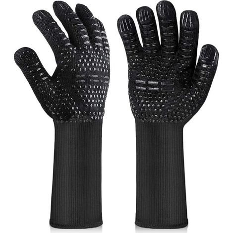 BBQ Gloves, Heat Resistant Oven Gloves, Heat Resistant and Non-Slip Kitchen Gloves for BBQ, Grill, Oven, Fireplace, Black (1/5)